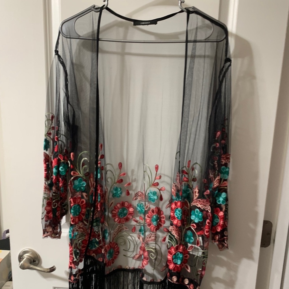 Floral/See-through/Black Cardigan